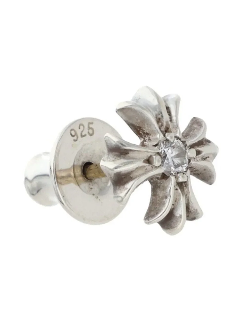Chrome Hearts No2 CH Pls Dia CH Plus Stud Silver Earrings